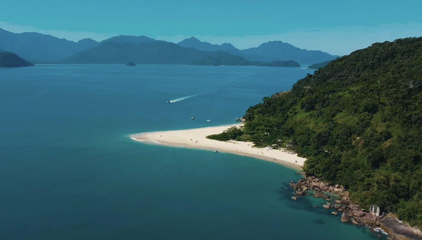 Vista aérea da Praia do Prumirim, em Ubatuba